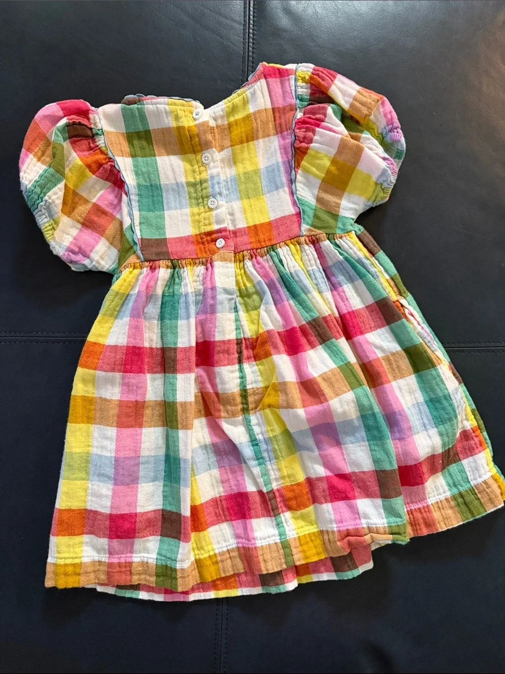 MINI BODEN Colorful Plaid Puff-Sleeve Toddler Dress